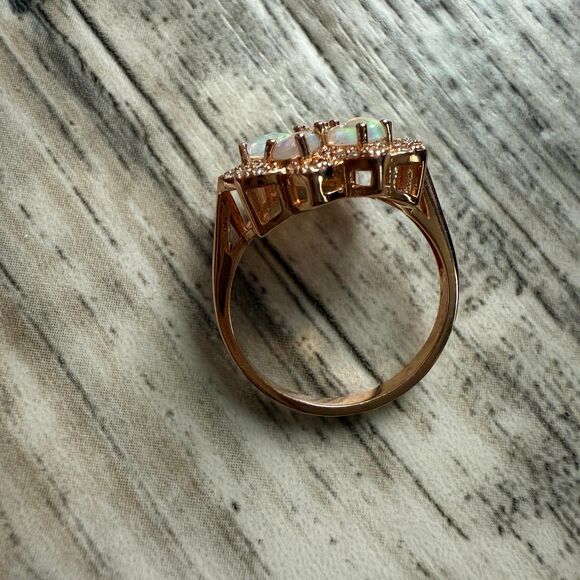 Australian Opal Rose Gold Plated Sterling Silver Flower Ring - Picture 7 of 8